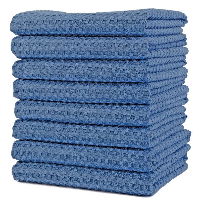 POLYTE Ultra Premium Microfiber Kitchen Dish Hand Towel Waffle Weave, 8 Pack (16x28 in, Blue) - Image 1